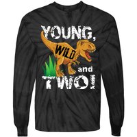 Young, Wild and Two 2 year old dinosaur birthday shirt boy Tie-Dye Long Sleeve Shirt