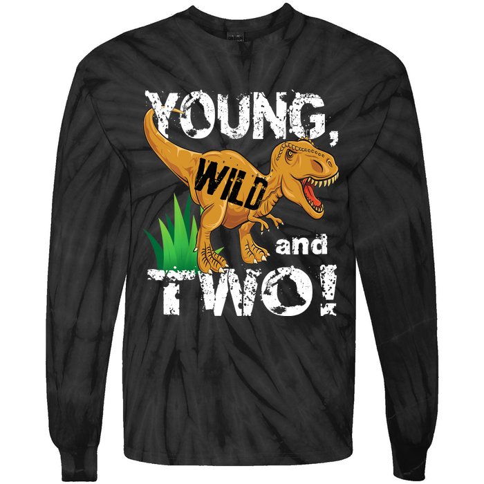 Young, Wild and Two 2 year old dinosaur birthday shirt boy Tie-Dye Long Sleeve Shirt