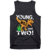 Young, Wild and Two 2 year old dinosaur birthday shirt boy Tank Top