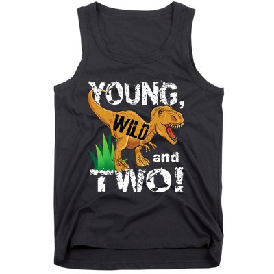 Young, Wild and Two 2 year old dinosaur birthday shirt boy Tank Top