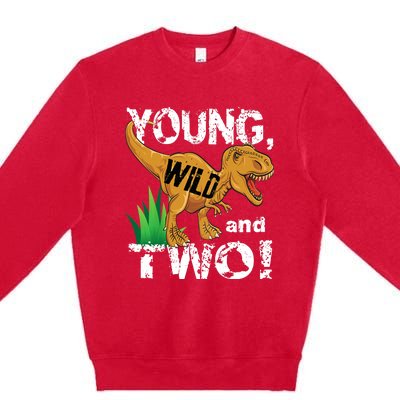 Young, Wild and Two 2 year old dinosaur birthday shirt boy Premium Crewneck Sweatshirt