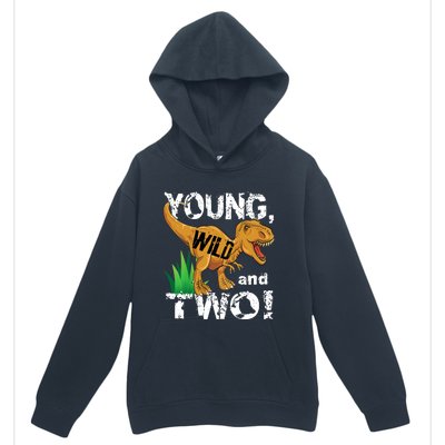 Young, Wild and Two 2 year old dinosaur birthday shirt boy Urban Pullover Hoodie