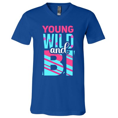 Young Wild And Bi Cute Gift Bisexual Pride Cool Gift V-Neck T-Shirt