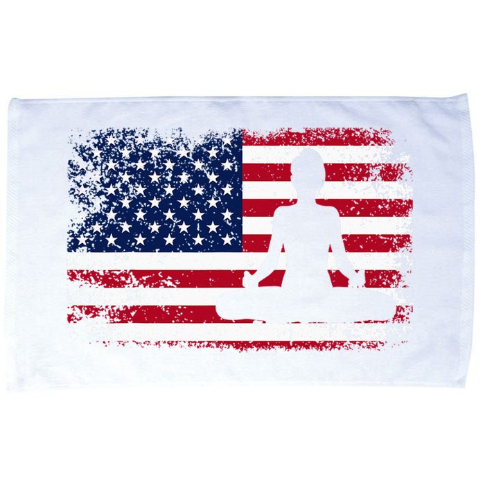 Yoga With American Flag With Lotus Position Padmasana Pulse Microfiber Hand Towel