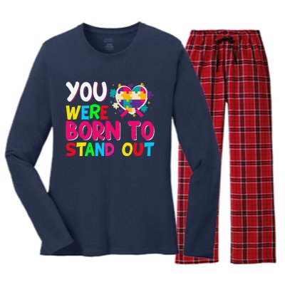 You Were Born To Stand Out Autism Awareness ASD Motivational Women's Long Sleeve Flannel Pajama Set 