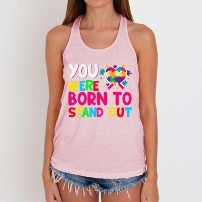 You Were Born To Stand Out Autism Awareness ASD Motivational Women's Knotted Racerback Tank