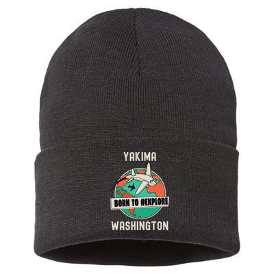 Yakima Washington Born To Explore Travel Lover Sustainable Knit Beanie
