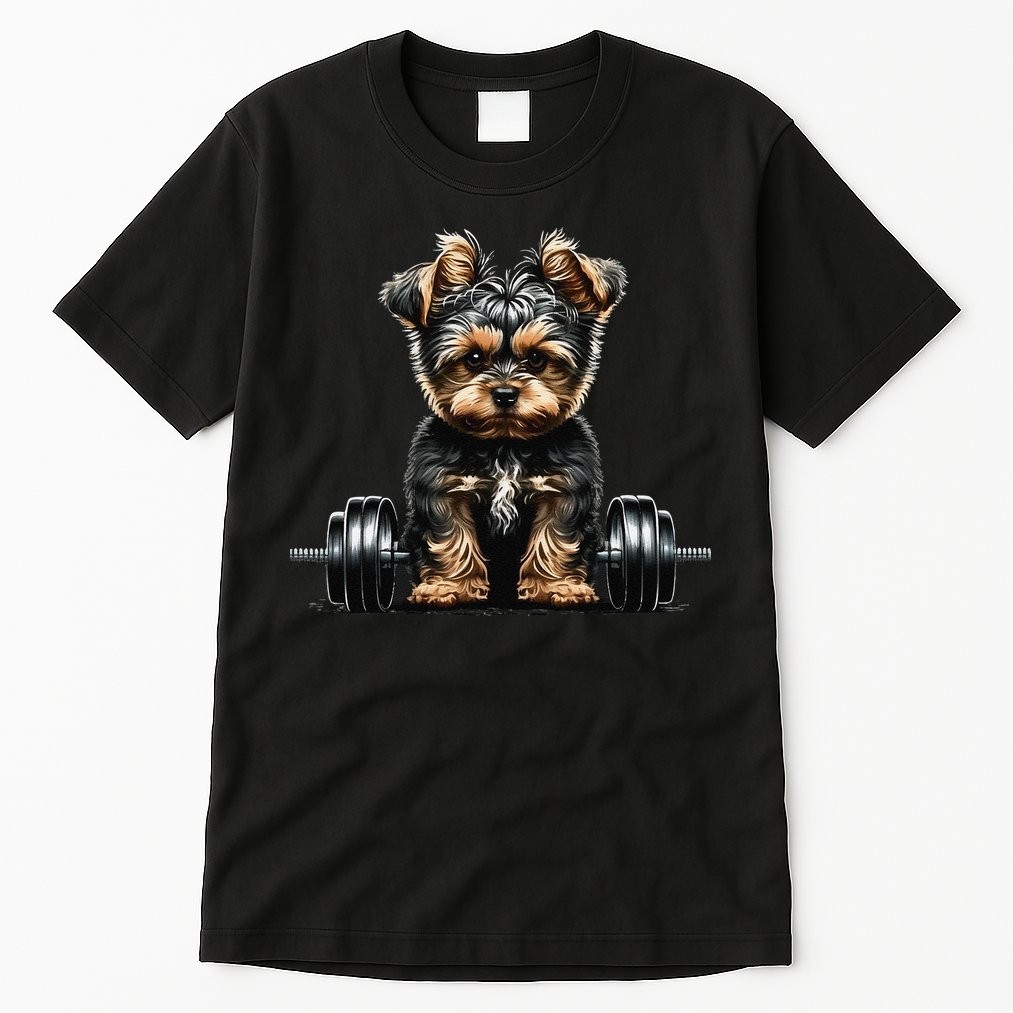 Yorkie Weightlifting Dog Funny Fitness Gym Yorkshire Terrier Tall T-Shirt
