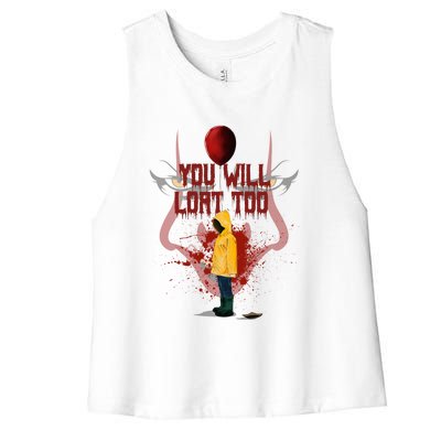 You Will Float Too Horro Clown Halloween Scary Women's Racerback Cropped Tank