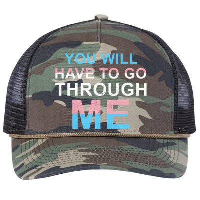 You Will Have To Go Through Me Lgbtq Ally Statrement Retro Rope Trucker Hat Cap