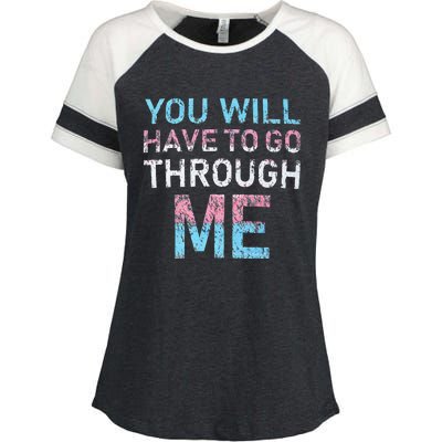 You Will Have To Go Through Me Funny Lgbtq Transg Pride Flag Enza Ladies Jersey Colorblock Tee