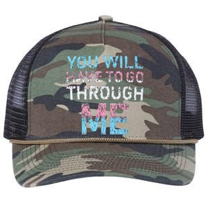 You Will Have To Go Through Me Funny Lgbtq Transg Pride Flag Retro Rope Trucker Hat Cap