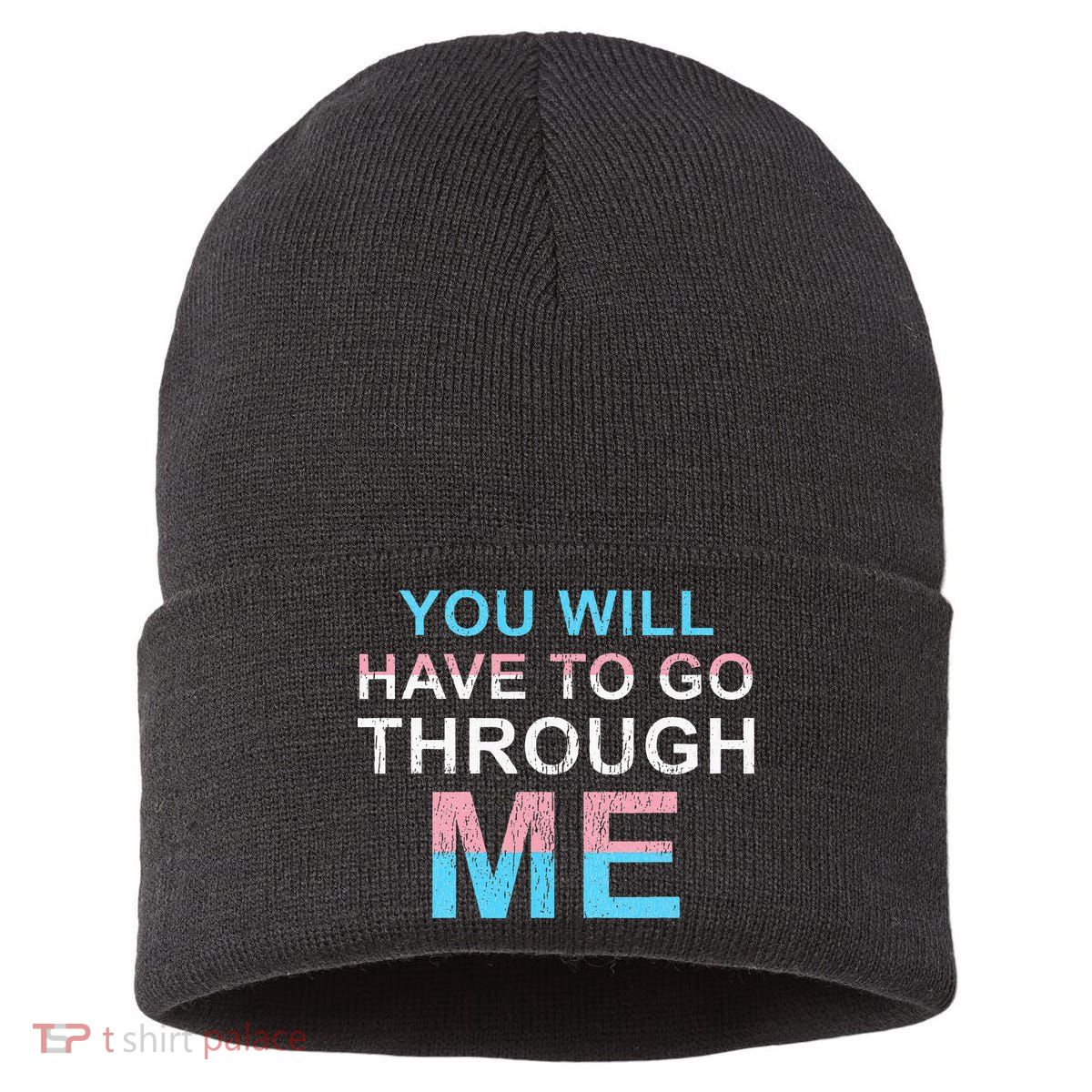 You Will Have To Go Through Me Lgbtq Ally Statrement Sustainable Knit Beanie
