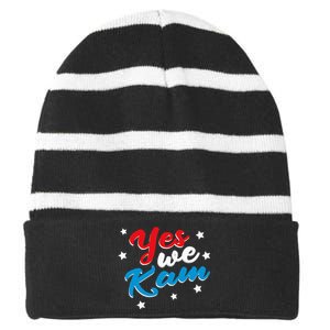 Yes We Kam Kamala Harris Supporter President 2024 Striped Beanie with Solid Band