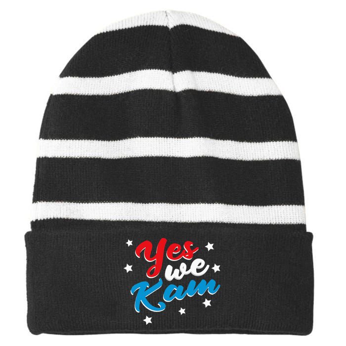 Yes We Kam Kamala Harris Supporter President 2024 Striped Beanie with Solid Band