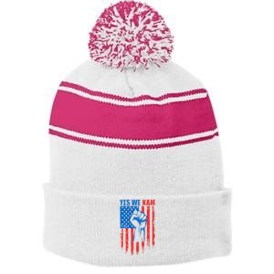 Yes We Kam Harris For President 2024 Stripe Pom Pom Beanie