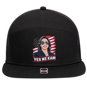 Yes We Kam American Flag Usa Kamala Harris 7 Panel Mesh Trucker Snapback Hat