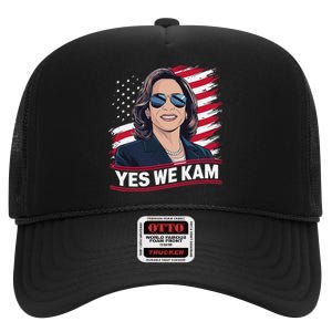 Yes We Kam American Flag Usa Kamala Harris High Crown Mesh Back Trucker Hat