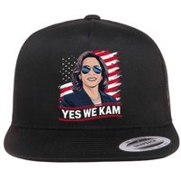 Yes We Kam American Flag Usa Kamala Harris Flat Bill Trucker Hat