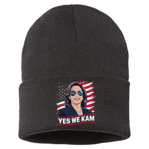 Yes We Kam American Flag Usa Kamala Harris Sustainable Knit Beanie