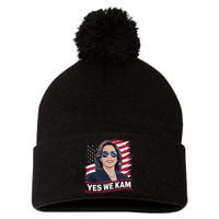 Yes We Kam American Flag Usa Kamala Harris Pom Pom 12in Knit Beanie