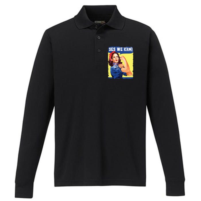 Yes We Kam Female President Performance Long Sleeve Polo