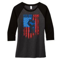 Yes We Kam Harris For Presiden Women's Tri-Blend 3/4-Sleeve Raglan Shirt