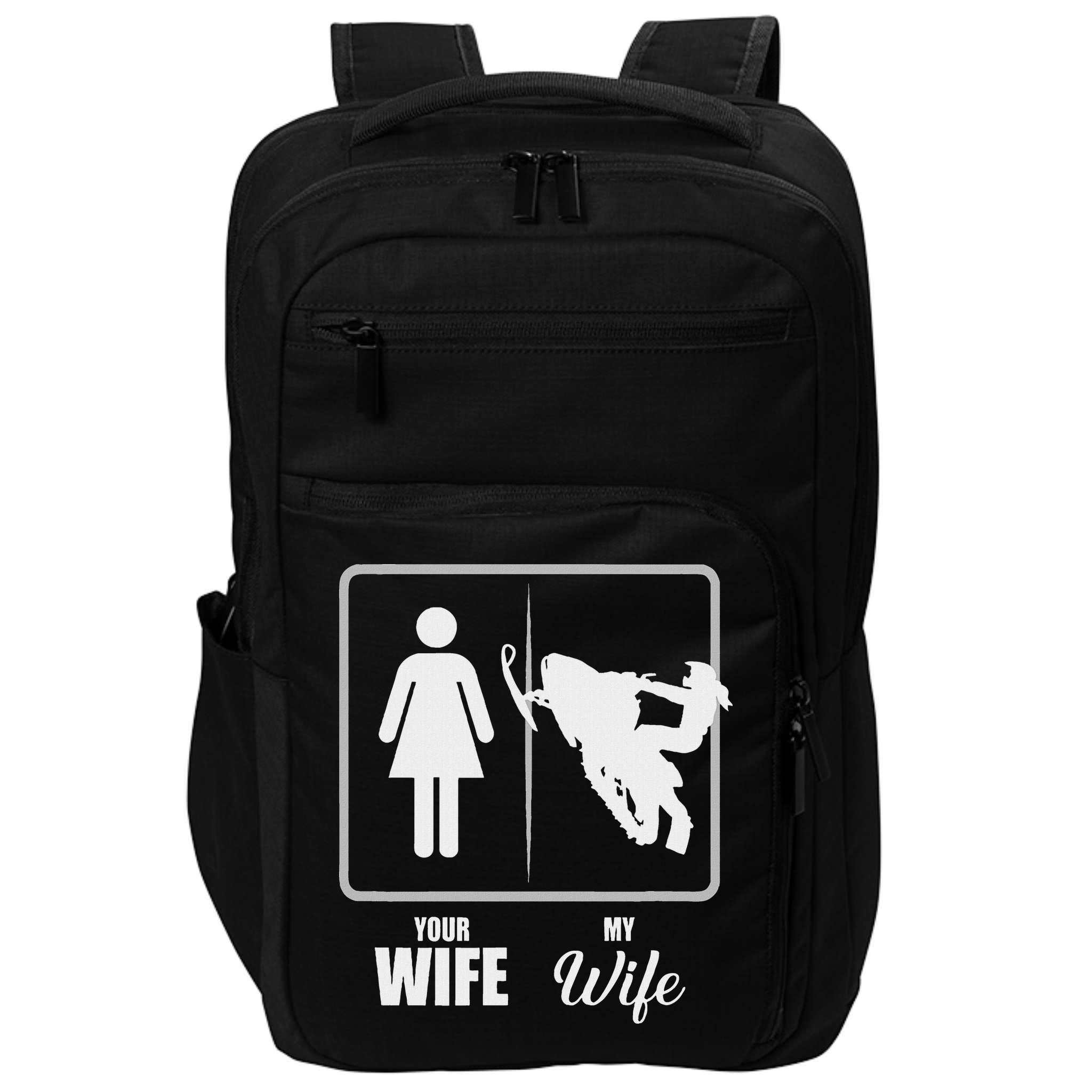 Your Wife My Wife Snowmobile Valentine Impact Tech Backpack