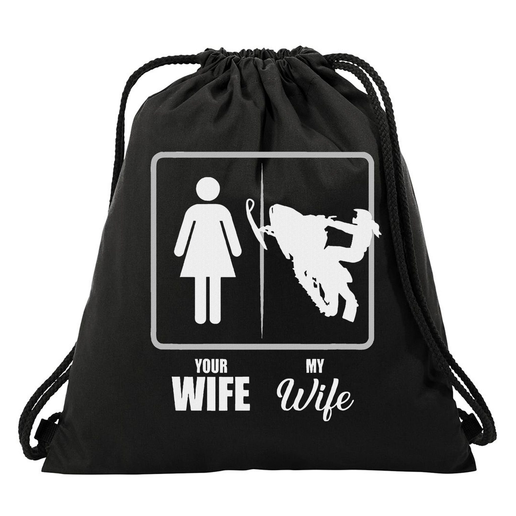 Your Wife My Wife Snowmobile Valentine Drawstring Bag