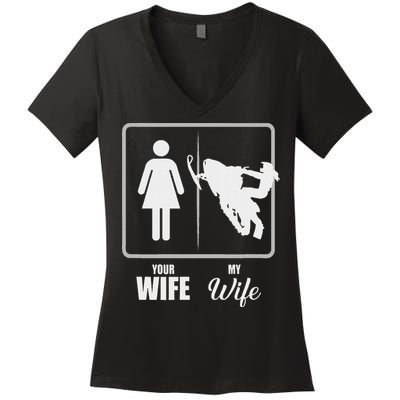 Your Wife My Wife Snowmobile Valentine Women's V-Neck T-Shirt