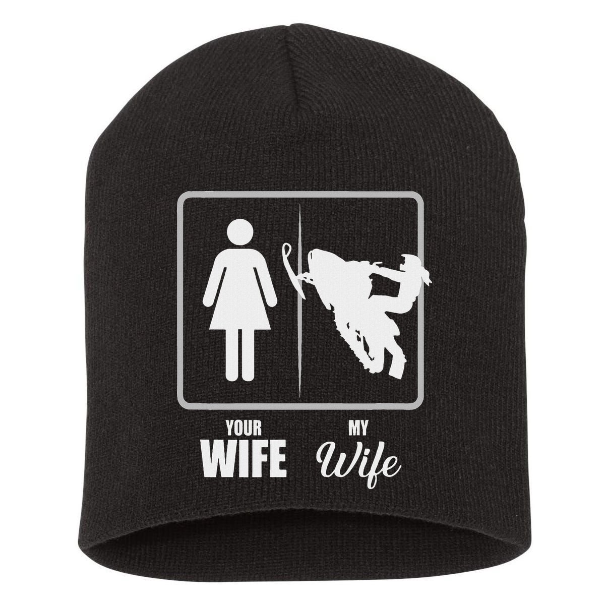 Your Wife My Wife Snowmobile Valentine Short Acrylic Beanie