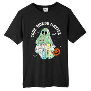 Your Words Matter Pumpkin Ghost Slp Speech Therapy Halloween Gift Tall Fusion ChromaSoft Performance T-Shirt