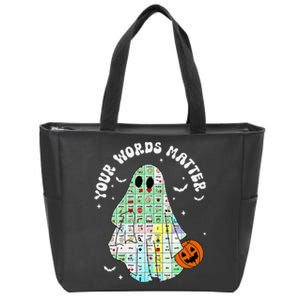 Your Words Matter Pumpkin Ghost Slp Speech Therapy Halloween Gift Zip Tote Bag