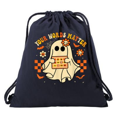 Your Words Matter Slp Speech Therapist Halloween Ghost Drawstring Bag