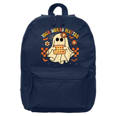 Your Words Matter Slp Speech Therapist Halloween Ghost 16 in Basic Backpack