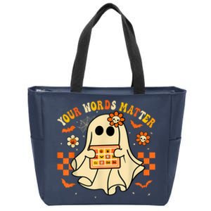 Your Words Matter Slp Speech Therapist Halloween Ghost Zip Tote Bag