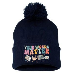 Your Words Matter Speech Therapy Language Pathologist Mental Pom Pom 12in Knit Beanie