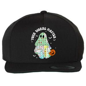 Your Words Matter Pumpkin Ghost Slp Speech Therapy Halloween Wool Snapback Cap