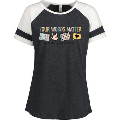 Your Words Matter Speech Therapy Appreciation Enza Ladies Jersey Colorblock Tee