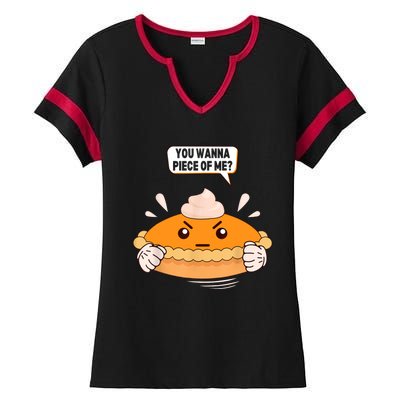 You Wanna Piece Of Me. Pumpkin Pie Lover Funny Thanksgiving Ladies Halftime Notch Neck Tee