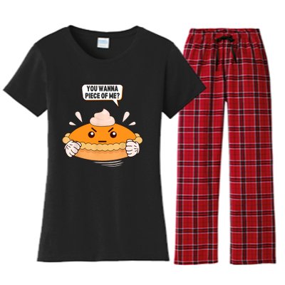 You Wanna Piece Of Me. Pumpkin Pie Lover Funny Thanksgiving Women's Flannel Pajama Set