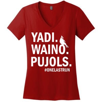 Yadi Waino Pujols #Onelastrun Baseball Softball Women's V-Neck T-Shirt