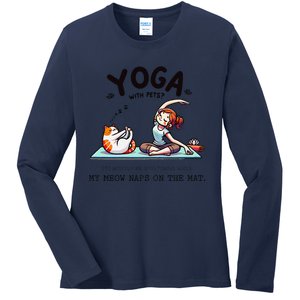 Yoga With Pets Cat Meow Meditation For Instructors Ladies Long Sleeve Shirt