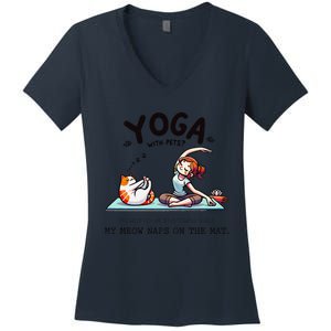 Yoga With Pets Cat Meow Meditation For Instructors Women's V-Neck T-Shirt