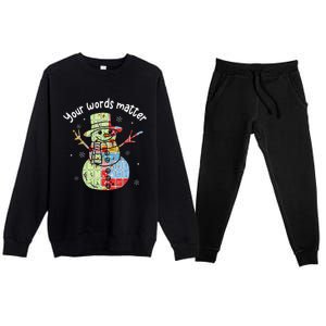 Your Words Retromatter Speech Pathology Aac Snowman Xmas Premium Crewneck Sweatsuit Set