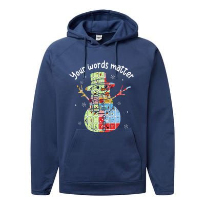 Your Words Retromatter Speech Pathology Aac Snowman Xmas Performance Fleece Hoodie