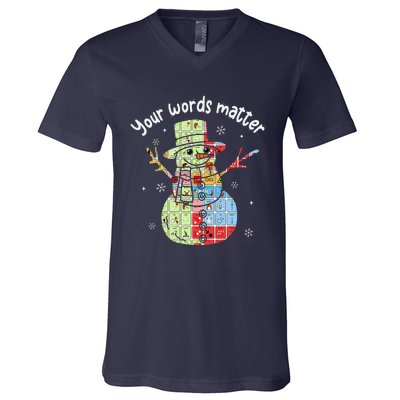 Your Words Retromatter Speech Pathology Aac Snowman Xmas V-Neck T-Shirt