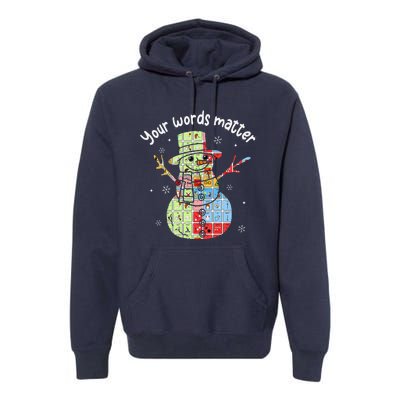 Your Words Retromatter Speech Pathology Aac Snowman Xmas Premium Hoodie