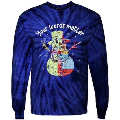 Your Words Retromatter Speech Pathology Aac Snowman Xmas Tie-Dye Long Sleeve Shirt