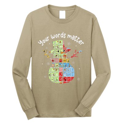 Your Words Retromatter Speech Pathology Aac Snowman Xmas Long Sleeve Shirt